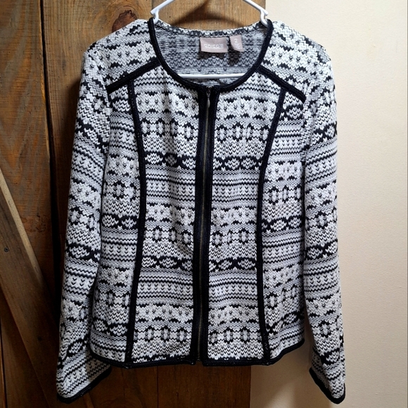 A Chico's ladies' Cardigan/blazer in size 2. Winter, holiday, geometric, EUC - Picture 1 of 8